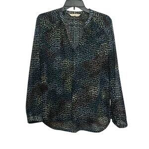 Rebecca Taylor Long Sleeve Popover Blouse Size 4 Kaleidoscope Print Hi Low Hem